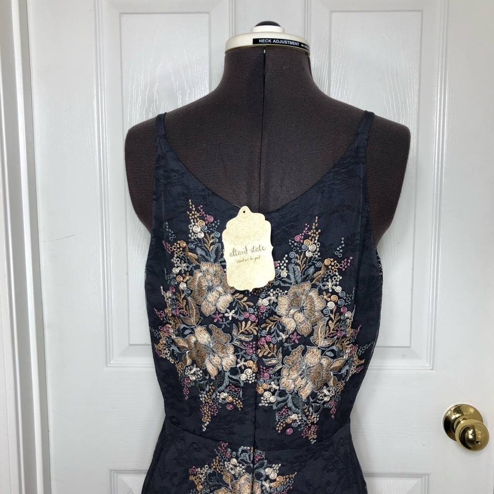 Altar’d State Stretchy Slip Embroidered Flower Gray Mesh Angelique Maxi Dress M - Picture 7 of 16